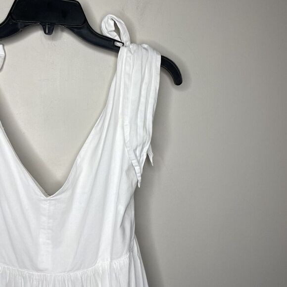 PETER SOM Tiered Dress Womens 4 White Tie Strap V-Neck Sleeveless A-Line Cotton - Picture 3 of 12